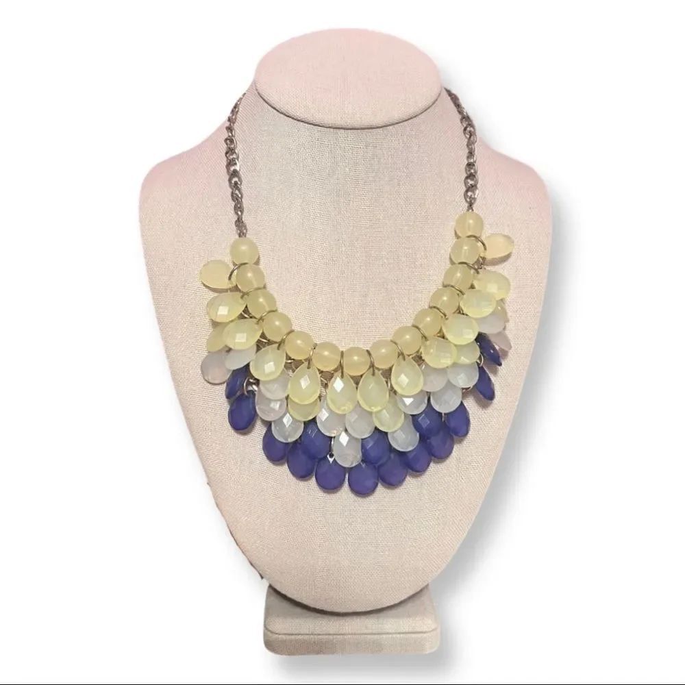 Multicolor Blue And Green Silver Statement Necklace